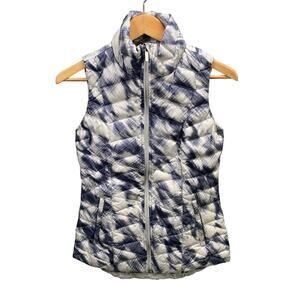 Athleta Women's Puffer Vest White Blue Print Quilted Goose Down Sleeveless XXS